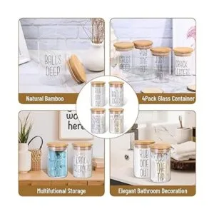 4 Pack Qtip Holder Glass Dispenser with Bamboo Lids for_4