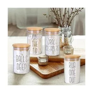 4 Pack Qtip Holder Glass Dispenser with Bamboo Lids for_7