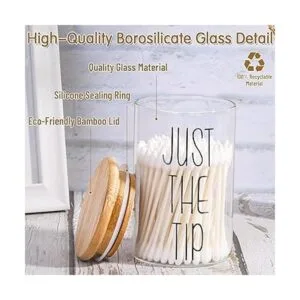 4 Pack Qtip Holder Glass Dispenser with Bamboo Lids for_3