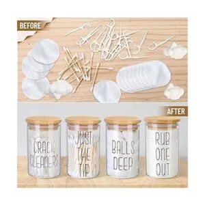 4 Pack Qtip Holder Glass Dispenser with Bamboo Lids for_6