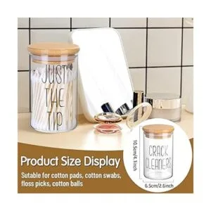 4 Pack Qtip Holder Glass Dispenser with Bamboo Lids for_2