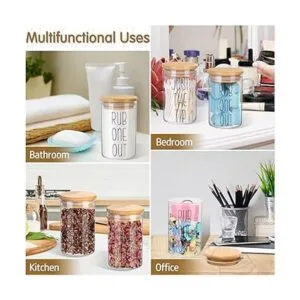 4 Pack Qtip Holder Glass Dispenser with Bamboo Lids for_5