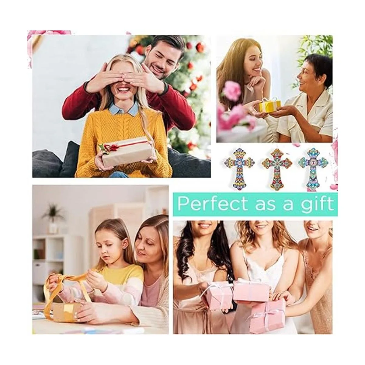 Juego de 3 piezas de pintura de diamante colgante de cruz_6