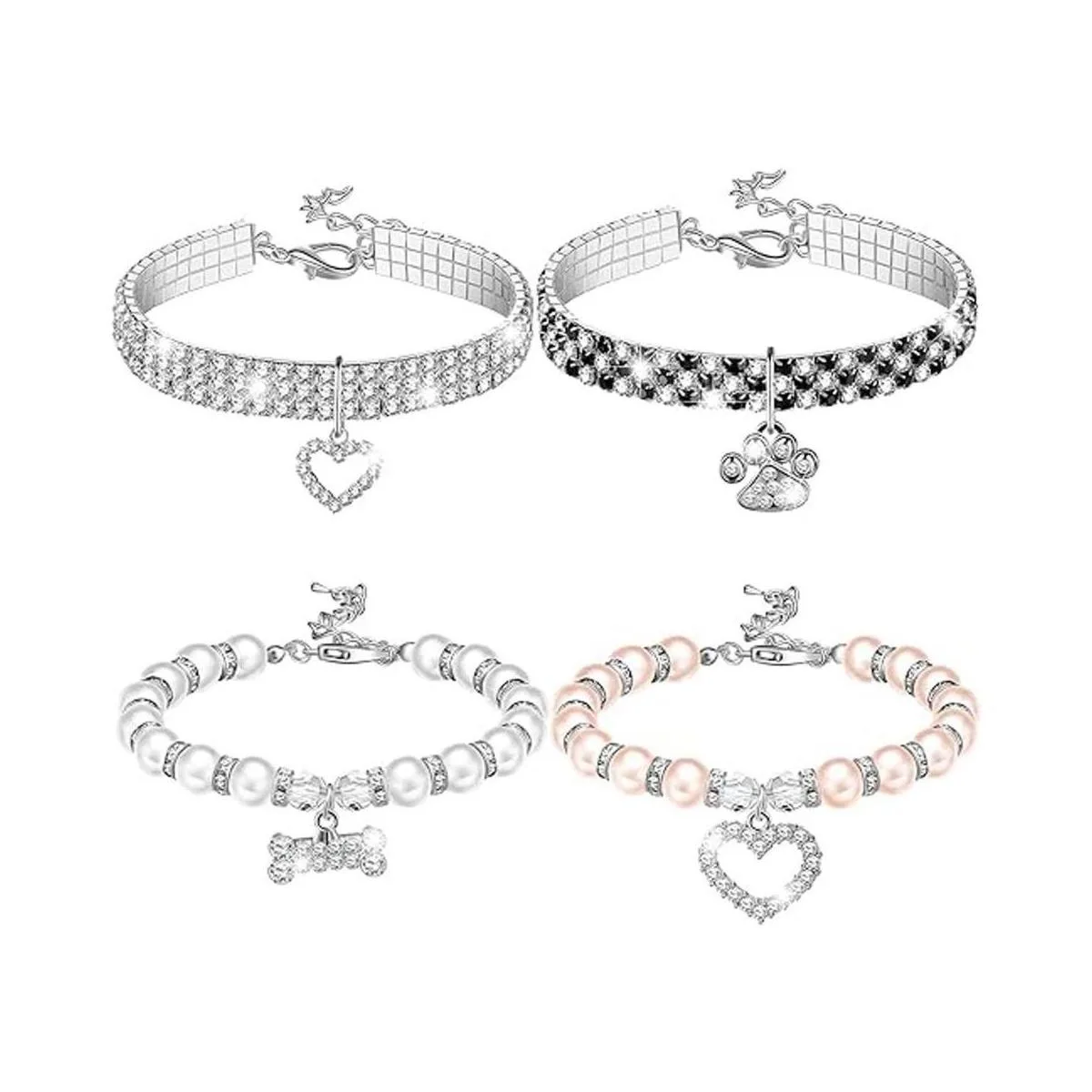 Juego de 4 collares de collar de perla para perros_1