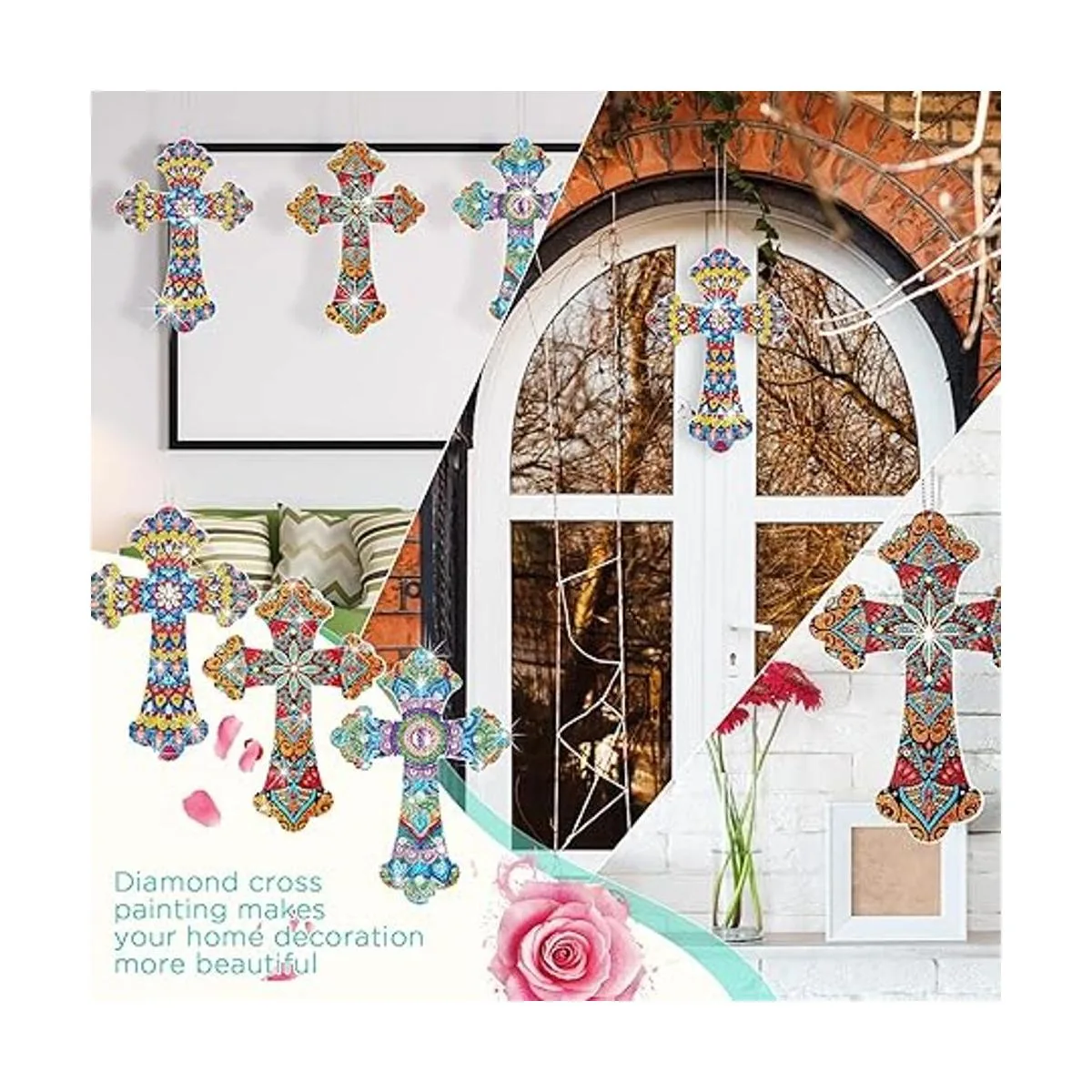 Juego de 3 piezas de pintura de diamante colgante de cruz_4