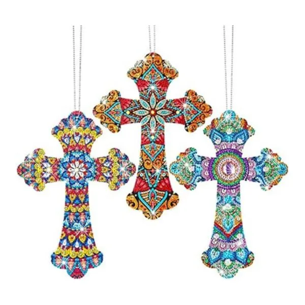 Juego de 3 piezas de pintura de diamante colgante de cruz_1