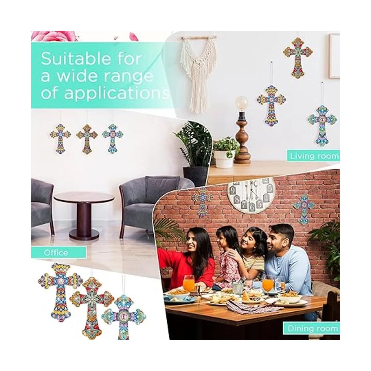 Juego de 3 piezas de pintura de diamante colgante de cruz_5