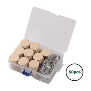 50 círculos de madera redondos con llavero juego de_2