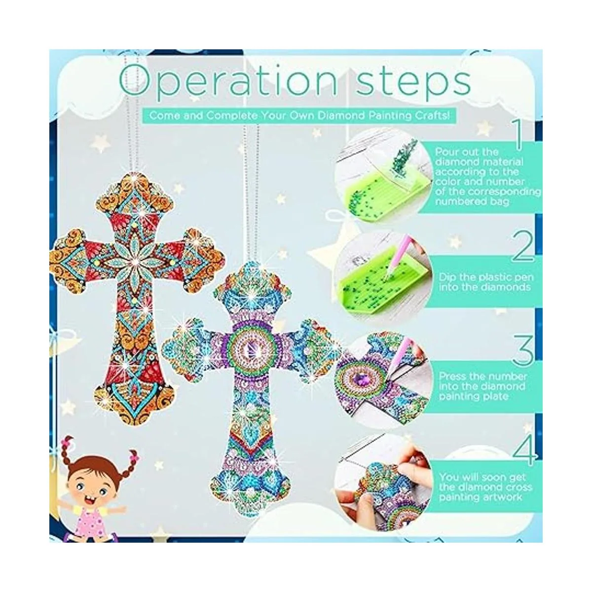 Juego de 3 piezas de pintura de diamante colgante de cruz_3