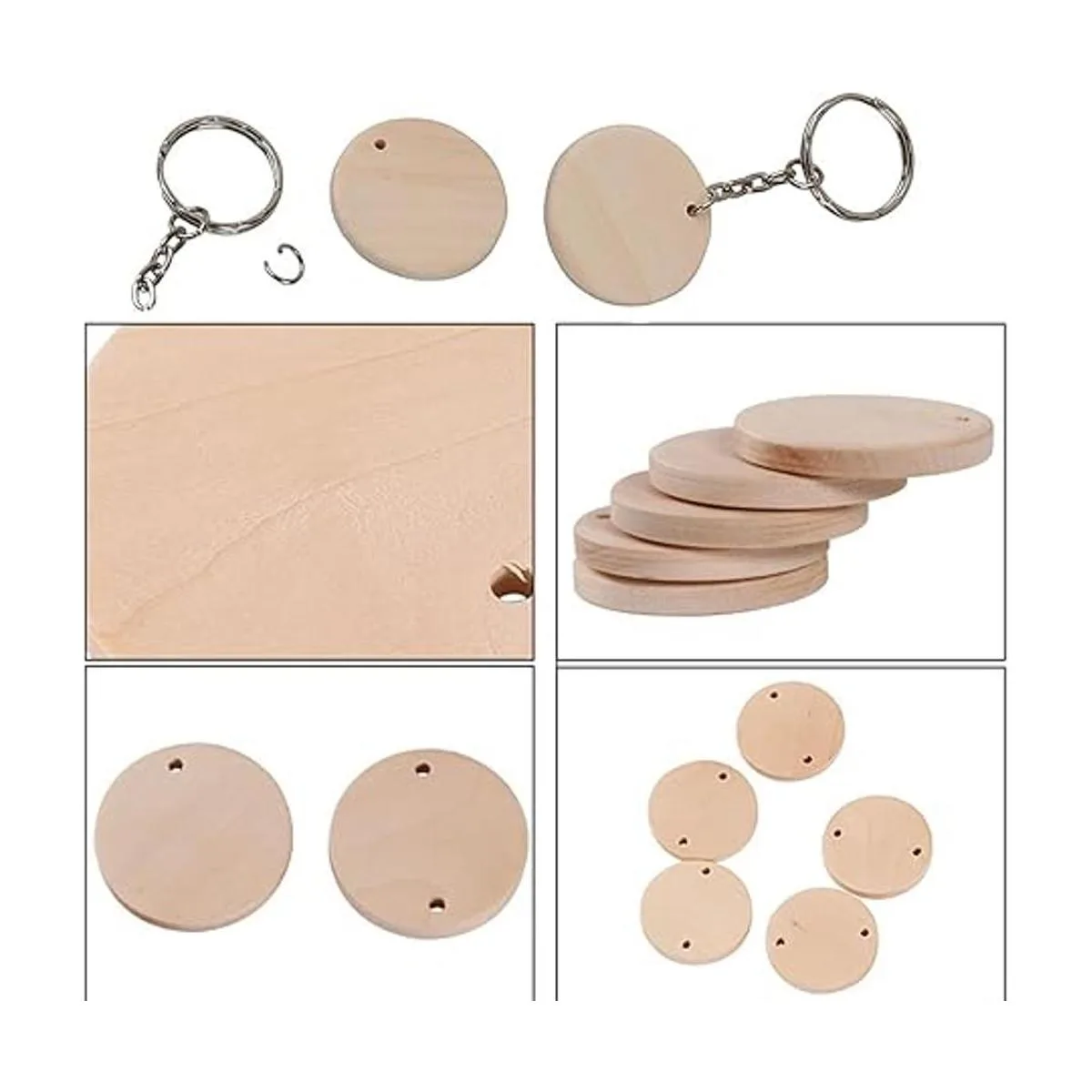 50 círculos de madera redondos con llavero juego de_3