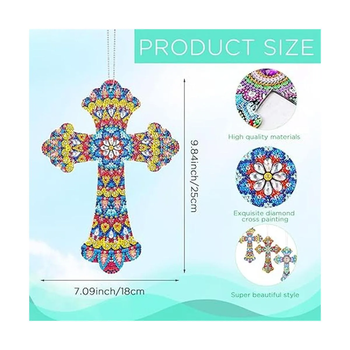 Juego de 3 piezas de pintura de diamante colgante de cruz_2