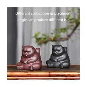 Zisha Tea Pet Figura de murciélago de gato enojado y_3