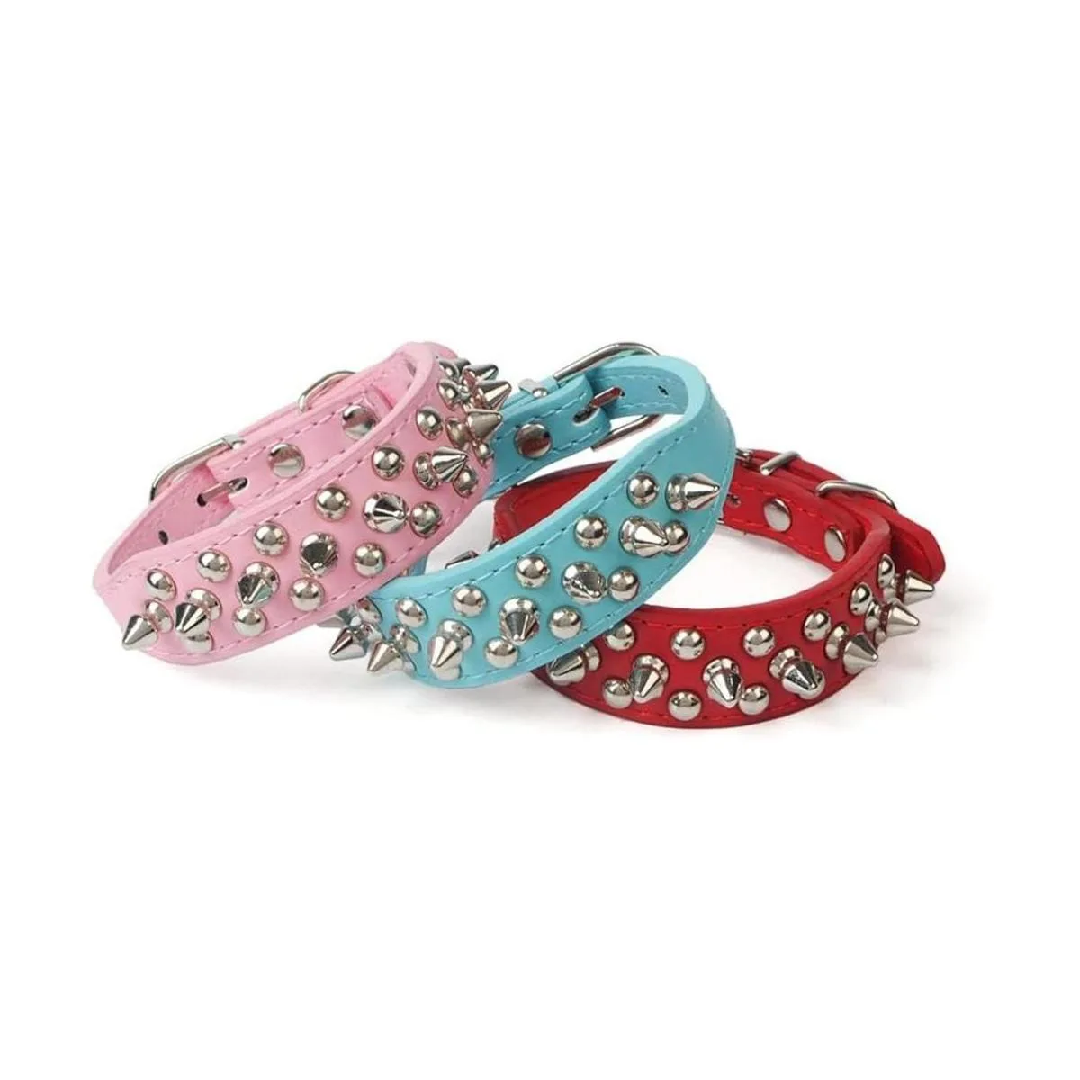 Collar de perro con púas de piel sintética suave con_6