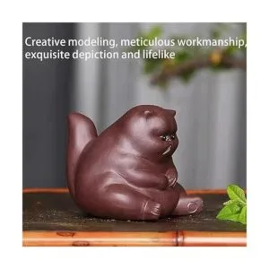 Zisha Tea Pet Figura de murciélago de gato enojado y_4