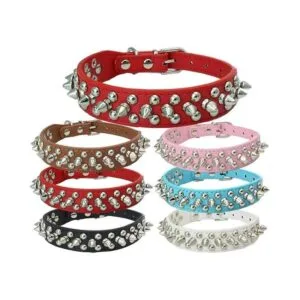 Collar de perro con púas de piel sintética suave con_7