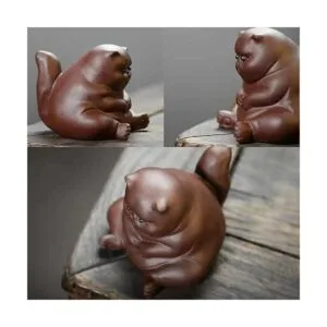 Zisha Tea Pet Figura de murciélago de gato enojado y_6
