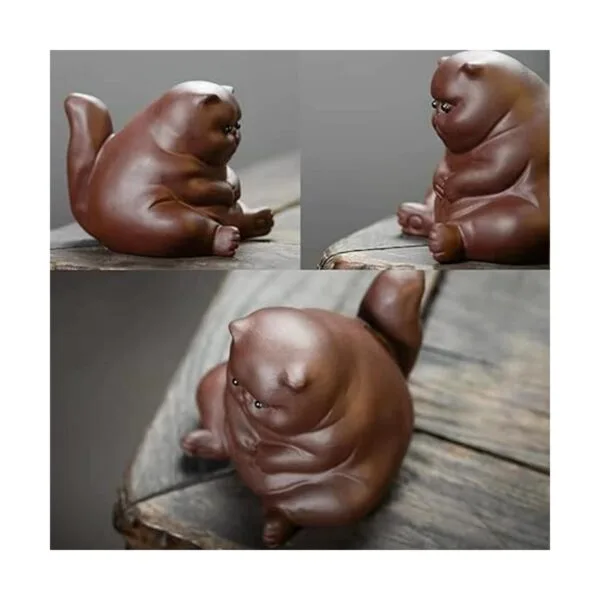 Zisha Tea Pet Figura de murciélago de gato enojado y_6