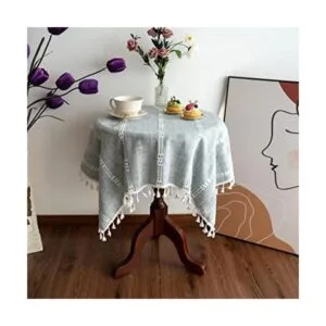 Mantel bordado de rayas rústicas con borlas cuadradas_1