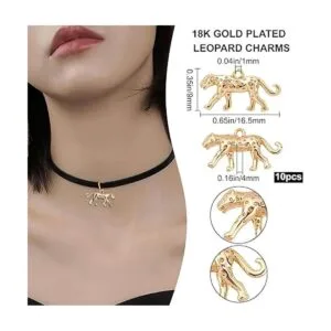 Beebeecraft 1 caja de 10 dijes de leopardo chapados en oro_2