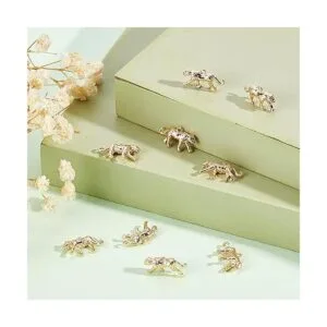 Beebeecraft 1 caja de 10 dijes de leopardo chapados en oro_4