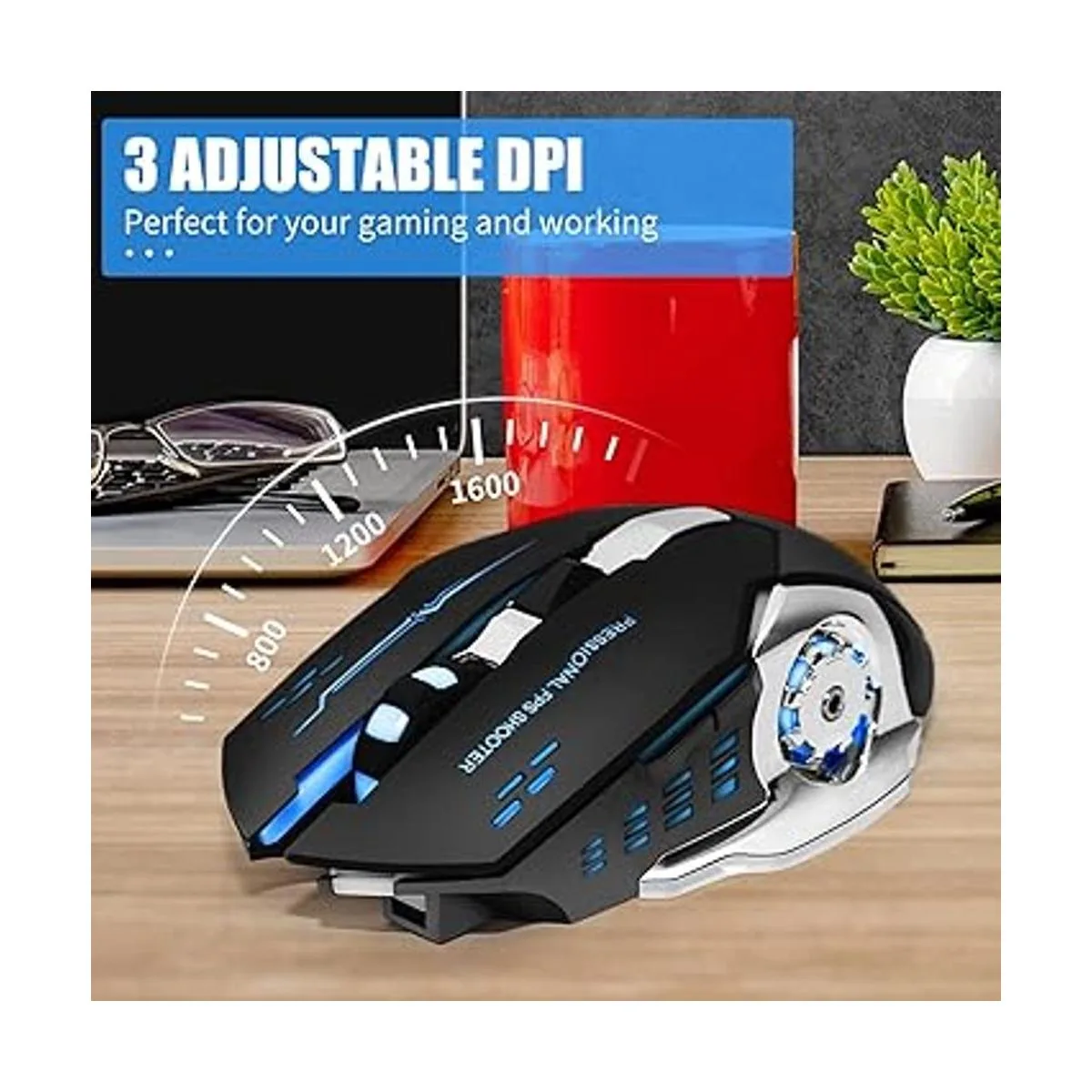 Ratón inalámbrico para juegos Bluetooth RGB recargable_3