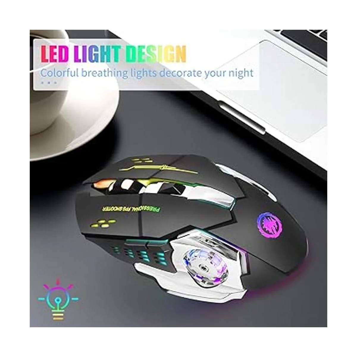 Ratón inalámbrico para juegos Bluetooth RGB recargable_4