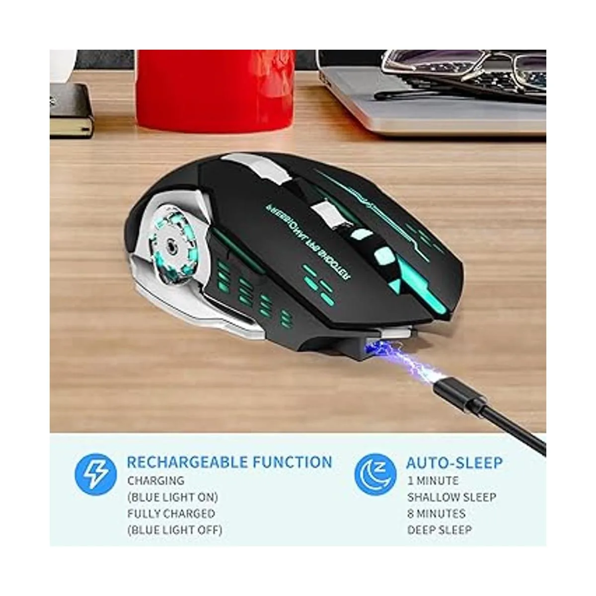 Ratón inalámbrico para juegos Bluetooth RGB recargable_5