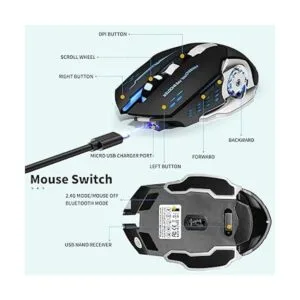 Ratón inalámbrico para juegos Bluetooth RGB recargable_6