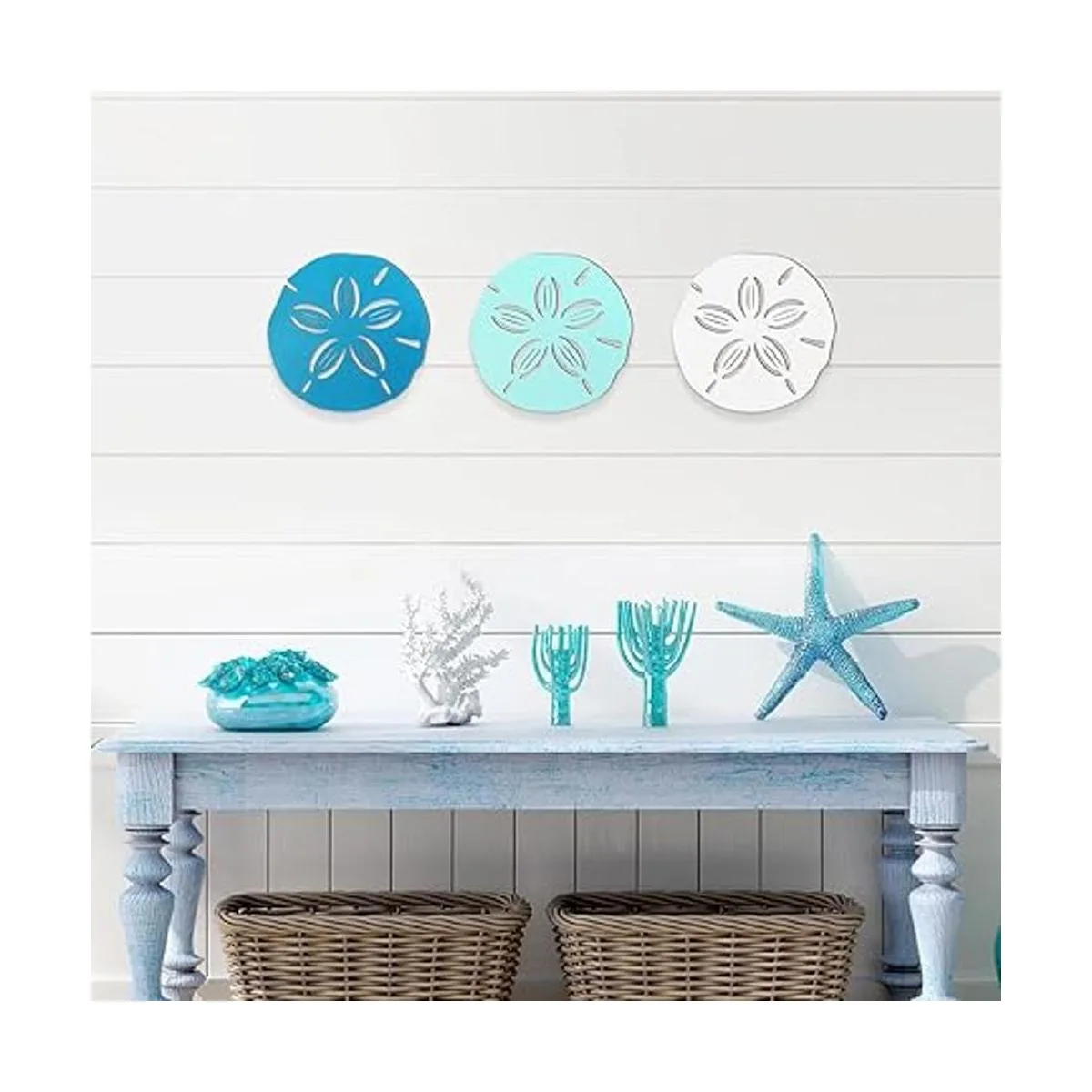Decoración de pared de dólar de arena 3 piezas de madera_5