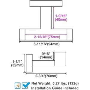 Gancho doble para toalla negro mate ángulo simple de_2
