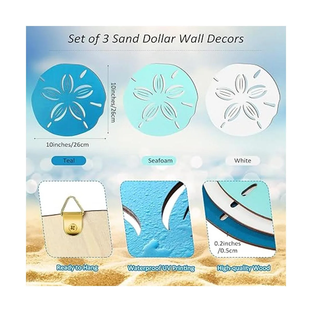 Decoración de pared de dólar de arena 3 piezas de madera_2