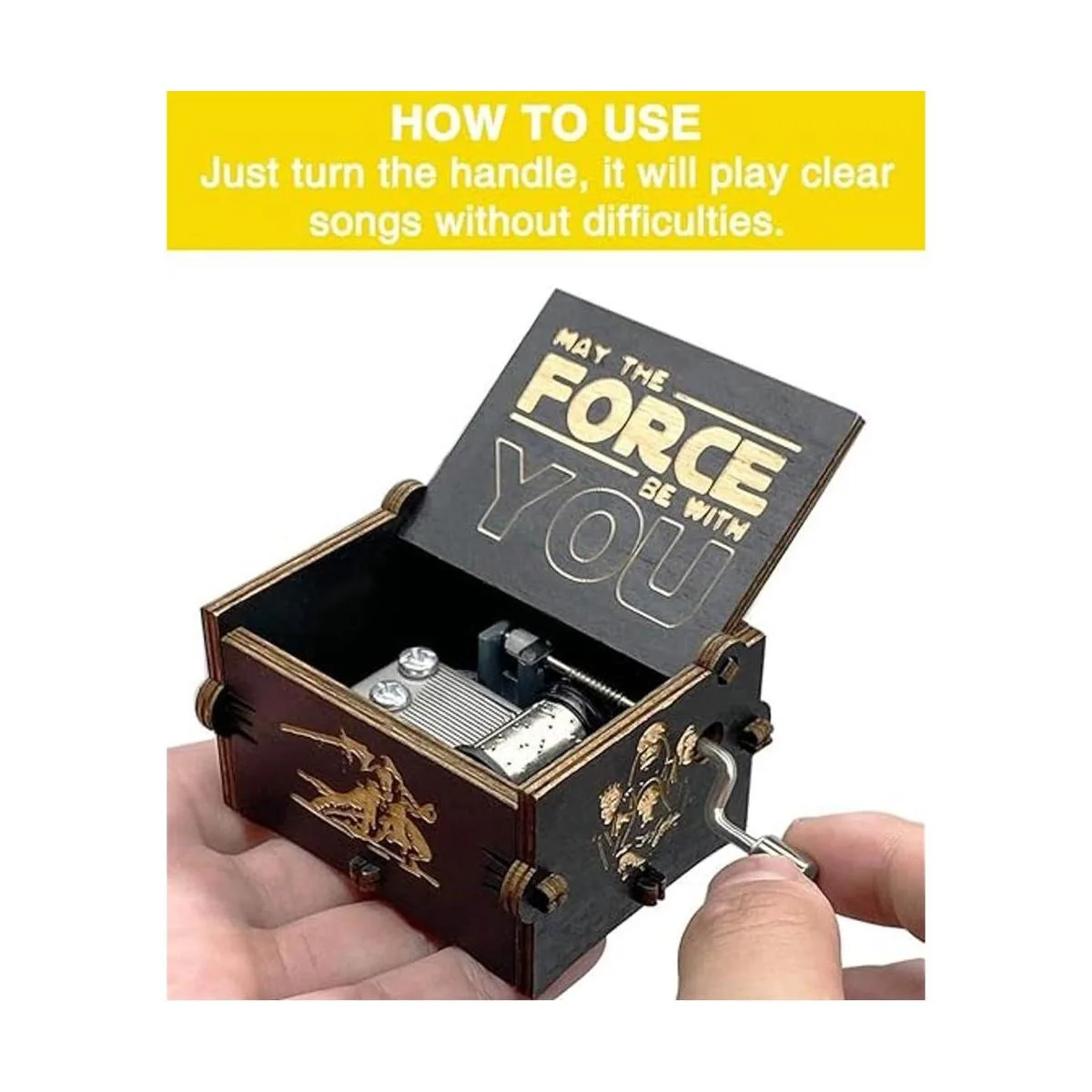 Star Wars Caja de música manivela de madera de mano_5