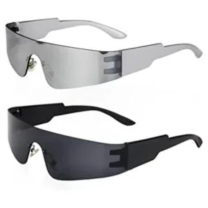 Gafas de sol futuristas envolventes de moda Y2K plateadas_1