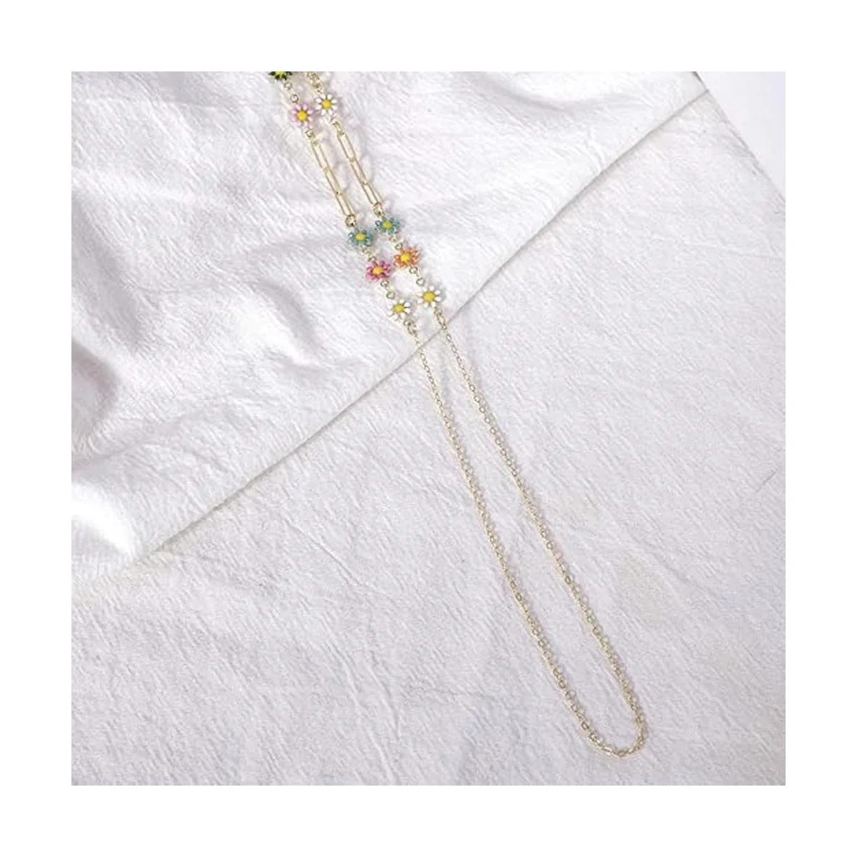 Collar antipérdida de flores coloridas con cadena de cobre_3