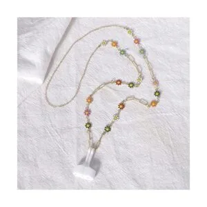 Collar antipérdida de flores coloridas con cadena de cobre_4