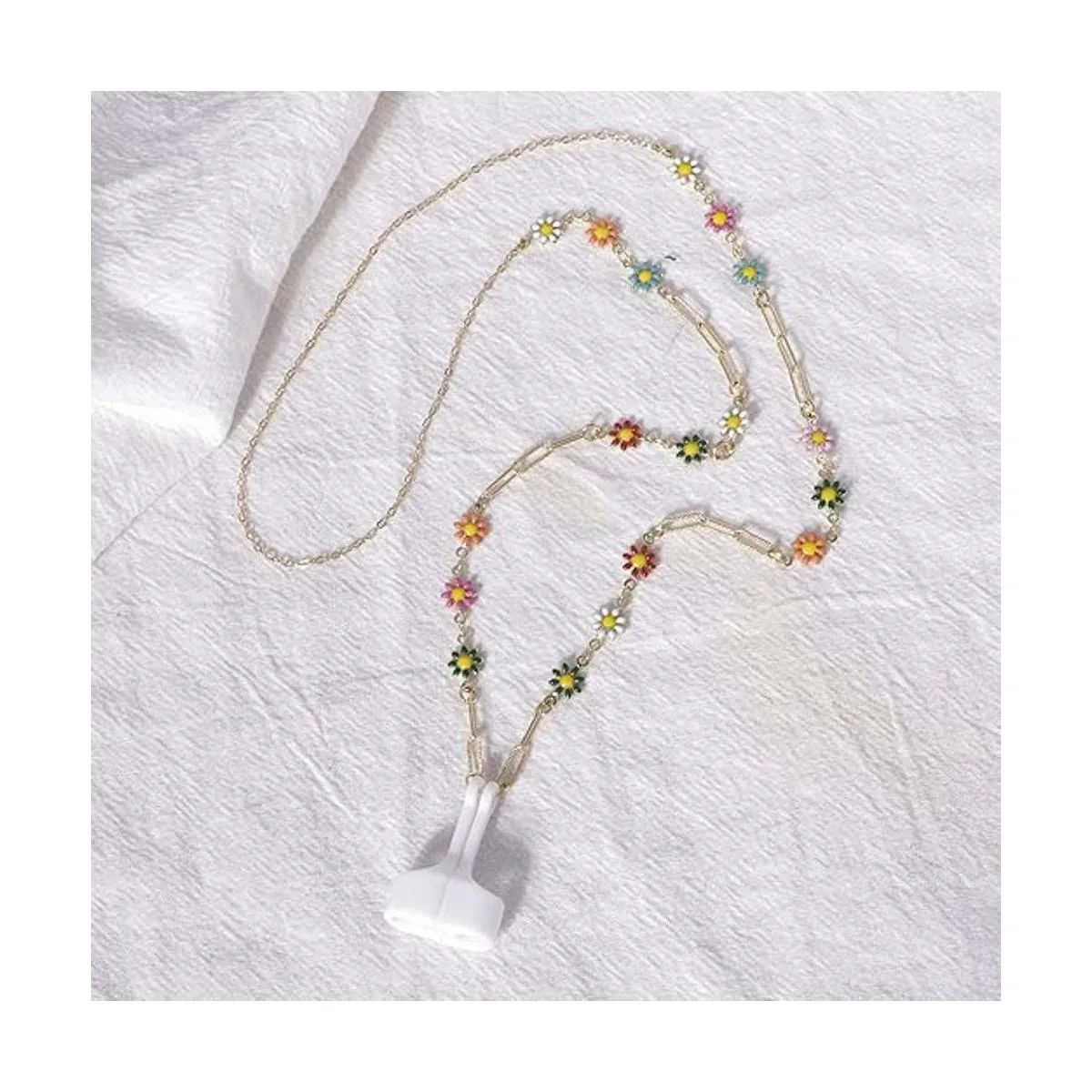 Collar antipérdida de flores coloridas con cadena de cobre_4