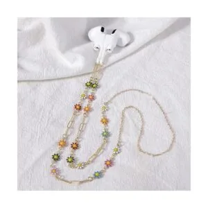 Collar antipérdida de flores coloridas con cadena de cobre_5