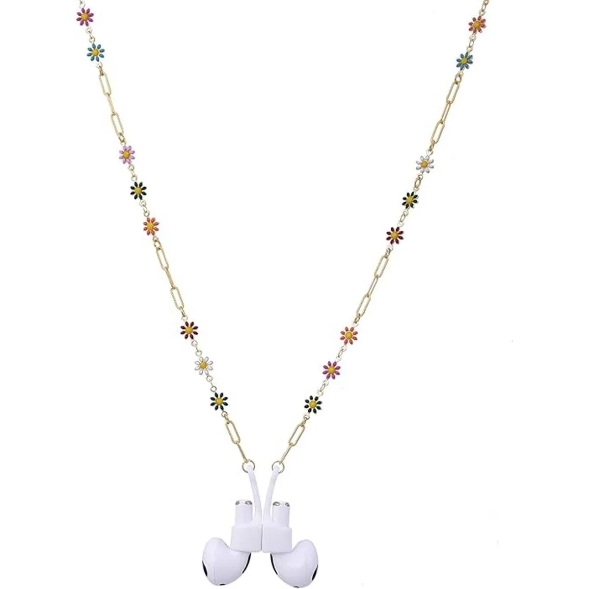 Collar antipérdida de flores coloridas con cadena de cobre_1