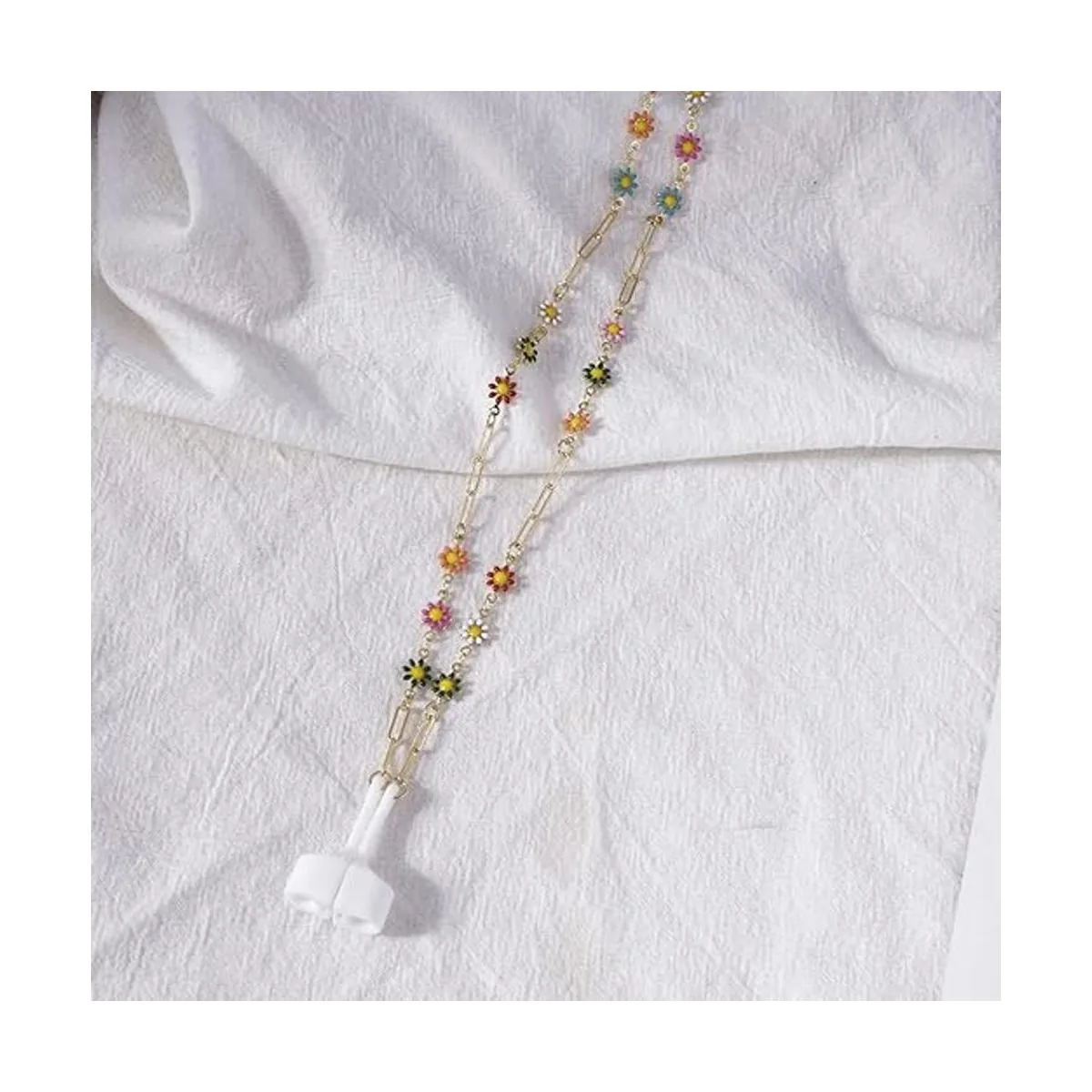 Collar antipérdida de flores coloridas con cadena de cobre_2