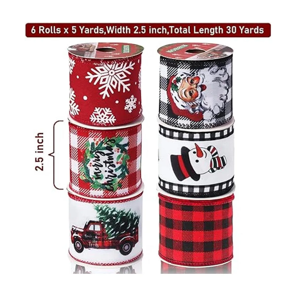 Cinta de Navidad con alambre de 2.5 pulgadas 6 rollos de_3