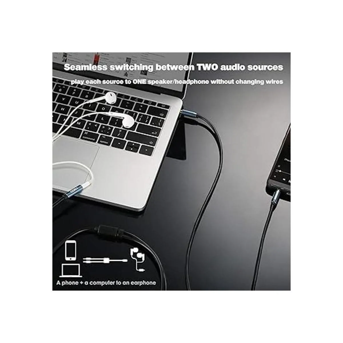 MillSO Divisor de audio de 0.138 in macho a 2 machos de_3