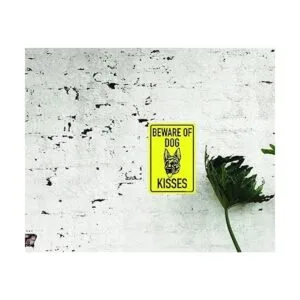 Beware Of Dog Kisses Letrero de lata divertido de 12 x 8_3