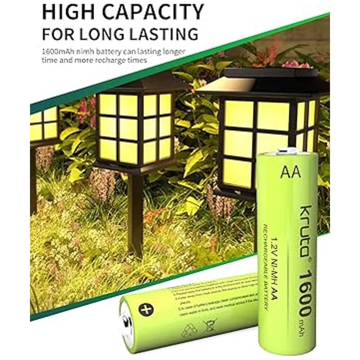 Kruta AA Baterías solares recargables de 1600 mAh de alta_4