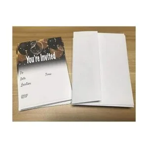 Juego de 25 invitaciones de globos negros y dorados con_2