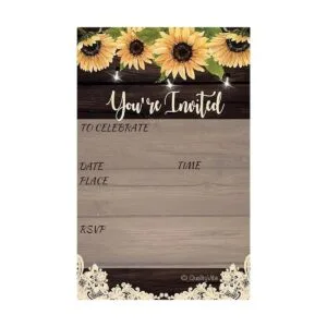 25 invitaciones de girasol madera rústica y encaje con 25_1