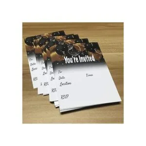 Juego de 25 invitaciones de globos negros y dorados con_4