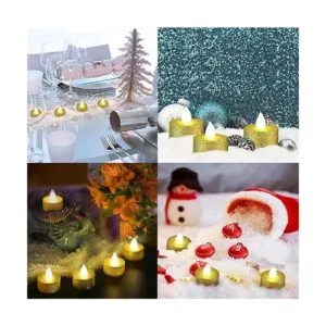 Luces de té LED con pilas velas votivas sin llama doradas_5