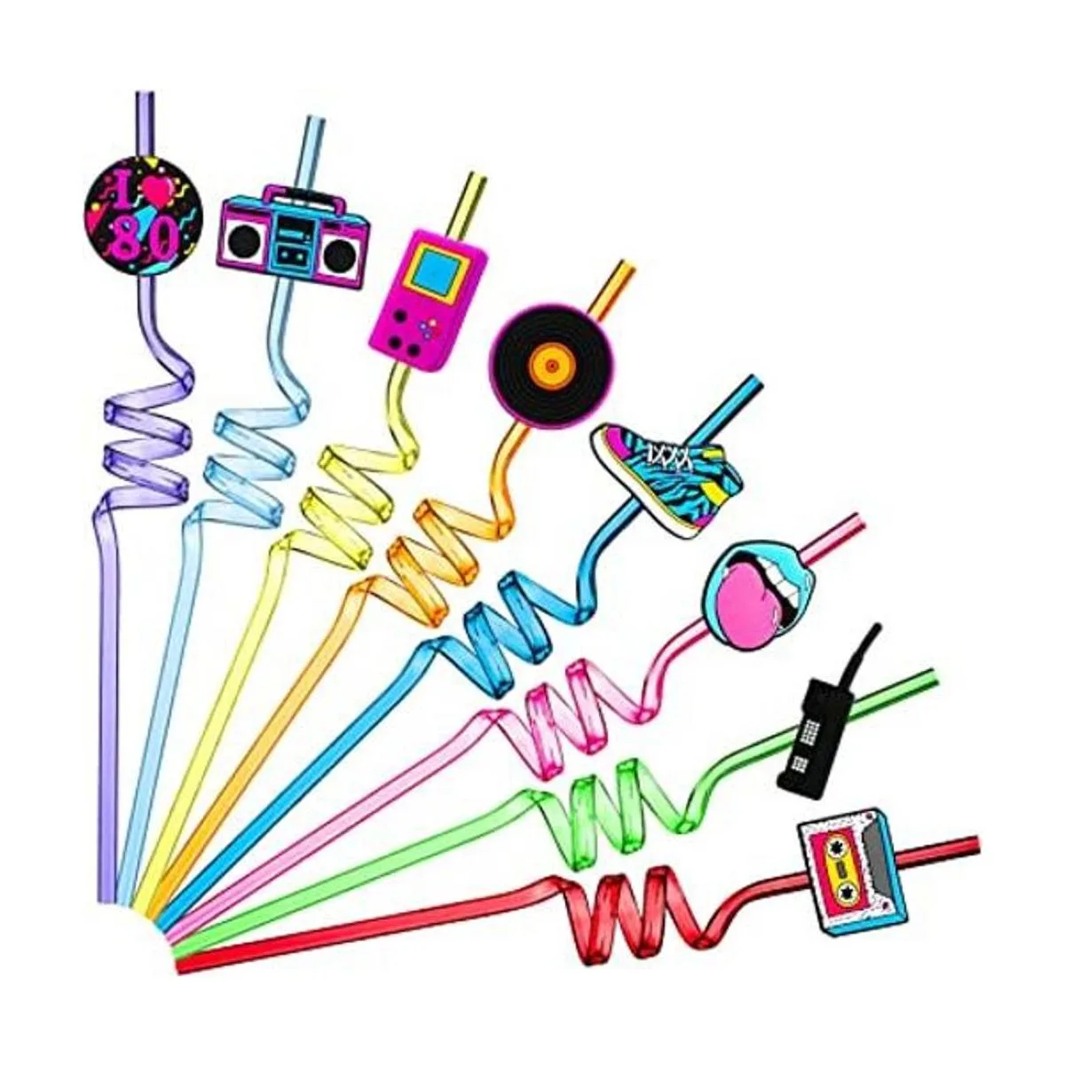 24 pajitas retro para decoración de fiestas de los años 80_1