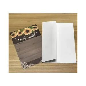 25 invitaciones de girasol madera rústica y encaje con 25_2