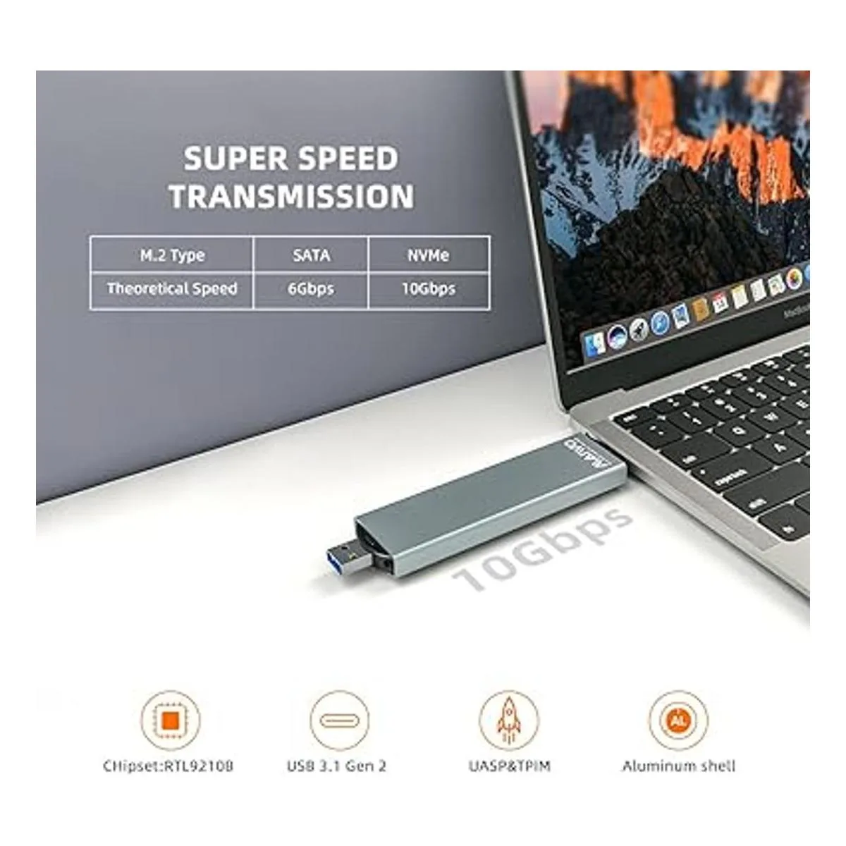 MAIWO Adaptador de caja SSD M.2 USB C USB 3.2 a M.2_2